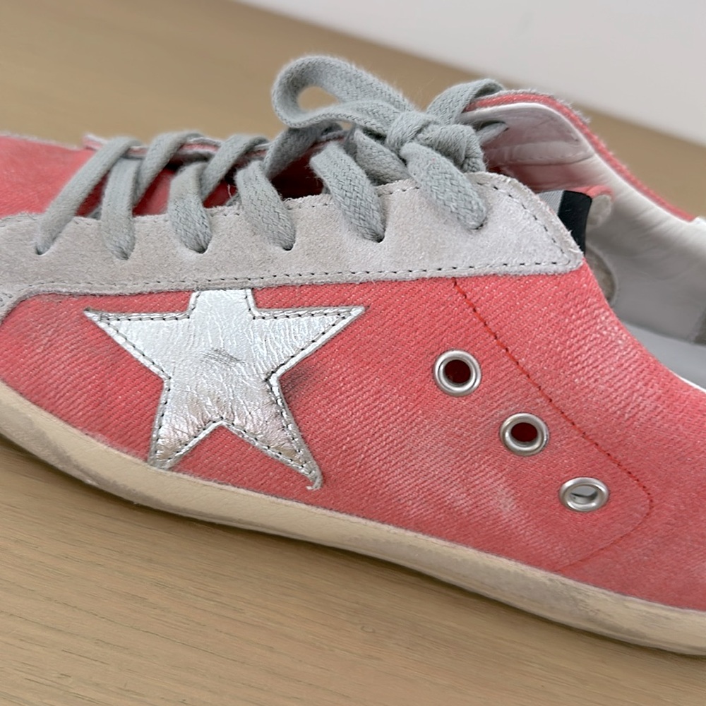 Golden Goose Superstar Coral Pink and Gray Sneakers with Silver Star size 38 - Picture 10 of 12